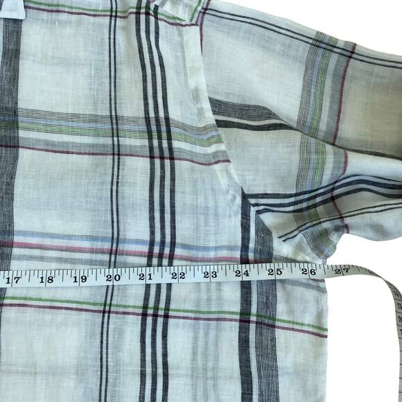 Thomas Dean Mens XL Tall 100% Linen Plaid Button Down Shirt White Multi Casual - Picture 11 of 16